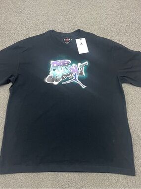 Nike Mens Air Jordan Flight Graphic T Shirt Large Black Purple Logo Crewneck